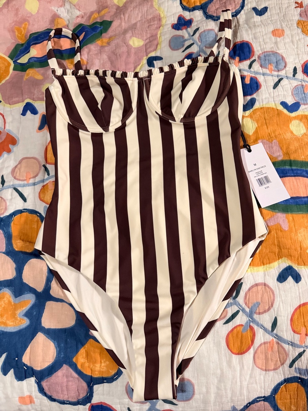Onia Marilyn Swimsuit Medium chocolate cherry vertical striped NWT - Picture 6 of 6